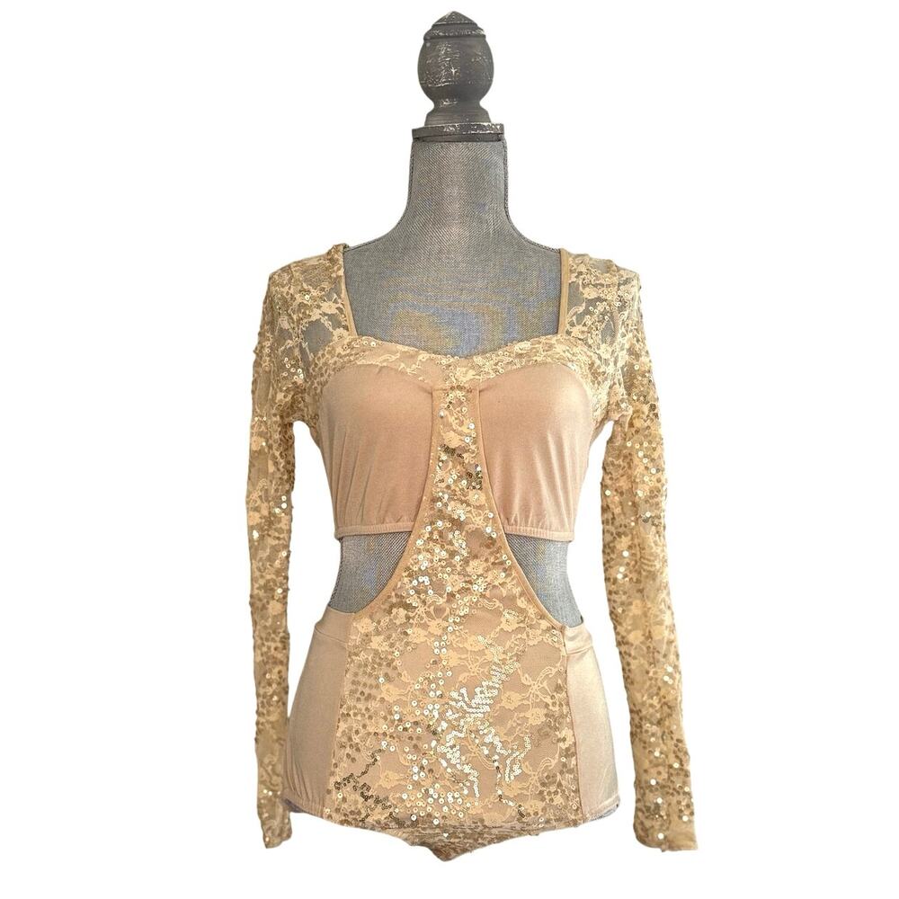 Kelle tan/gold dance competition/recital costume size adult medium